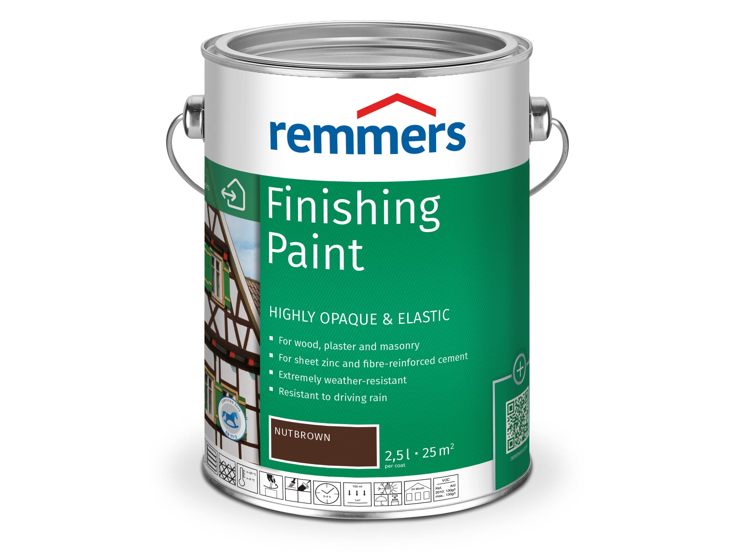 Remmers Finishing Paint nut Brown, 2,5 litres, Water-Based Finishing Paint for Interior and Exterior use, Weather Protection Paint for Wood, zinc, Mineral and Many Other substrates