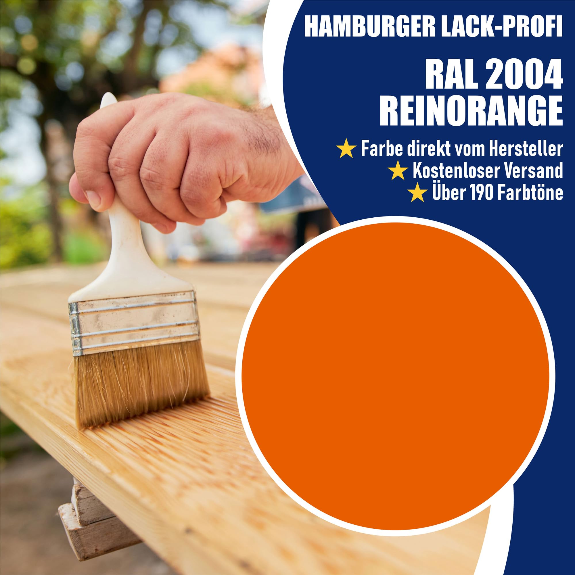 PU Holzschutzfarbe MATT Reinorange RAL 2004 Orange Hochwertige Wetterschutzfarbe Holzfarbe Holzlack - PU verstärkt, UV-beständig und Wetterbeständig - Hamburger Lack-Profi (1 L)