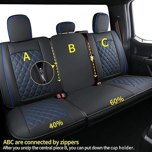 Vista 11 de LUCKYMAN Club Fundas de asiento de piel sintética F150 S07-Q2, aptas para camionetas 2015-2025 F150 SuperCrew y 2017-2025 F250 F350 F450 Super Duty