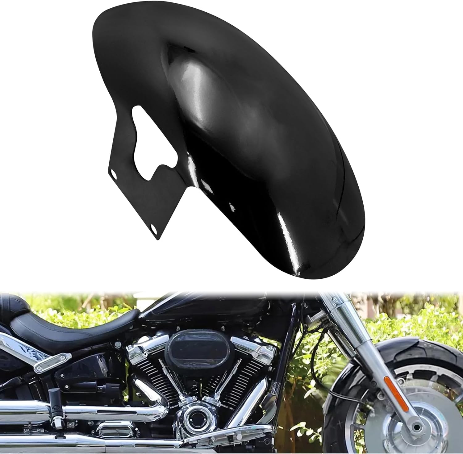Short Front Fender Mudguard Compatible with Harley Softail M8 Fatboy FLFB 107 FLFBS 114 2018-2024 (Gloss Black)