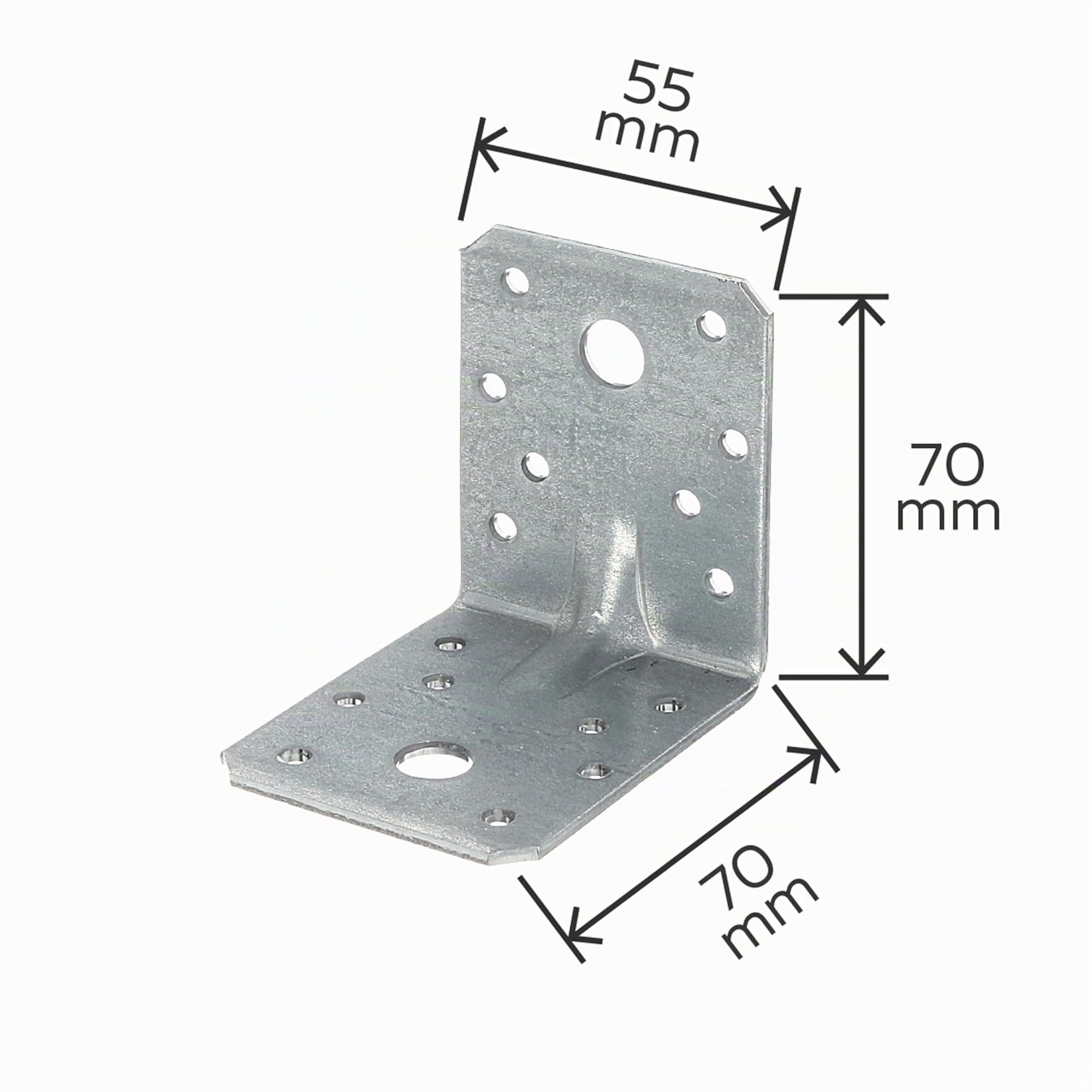 GAH-Alberts 330354 Squadretta di giunzione angolare rinforzata con nervatura di rinforzo, Acciaio, 70 x 70 x 55 mm / 50 pz