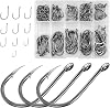 Jinlaili Fish Hooks, 100 PCS Fishing Hooks in 10 Sizes, Circle Hooks Fishing, Barbed Hooks Fishing, Eyed Fishing Hooks in High Carbon Steel with Plastic Box, 3# - 12