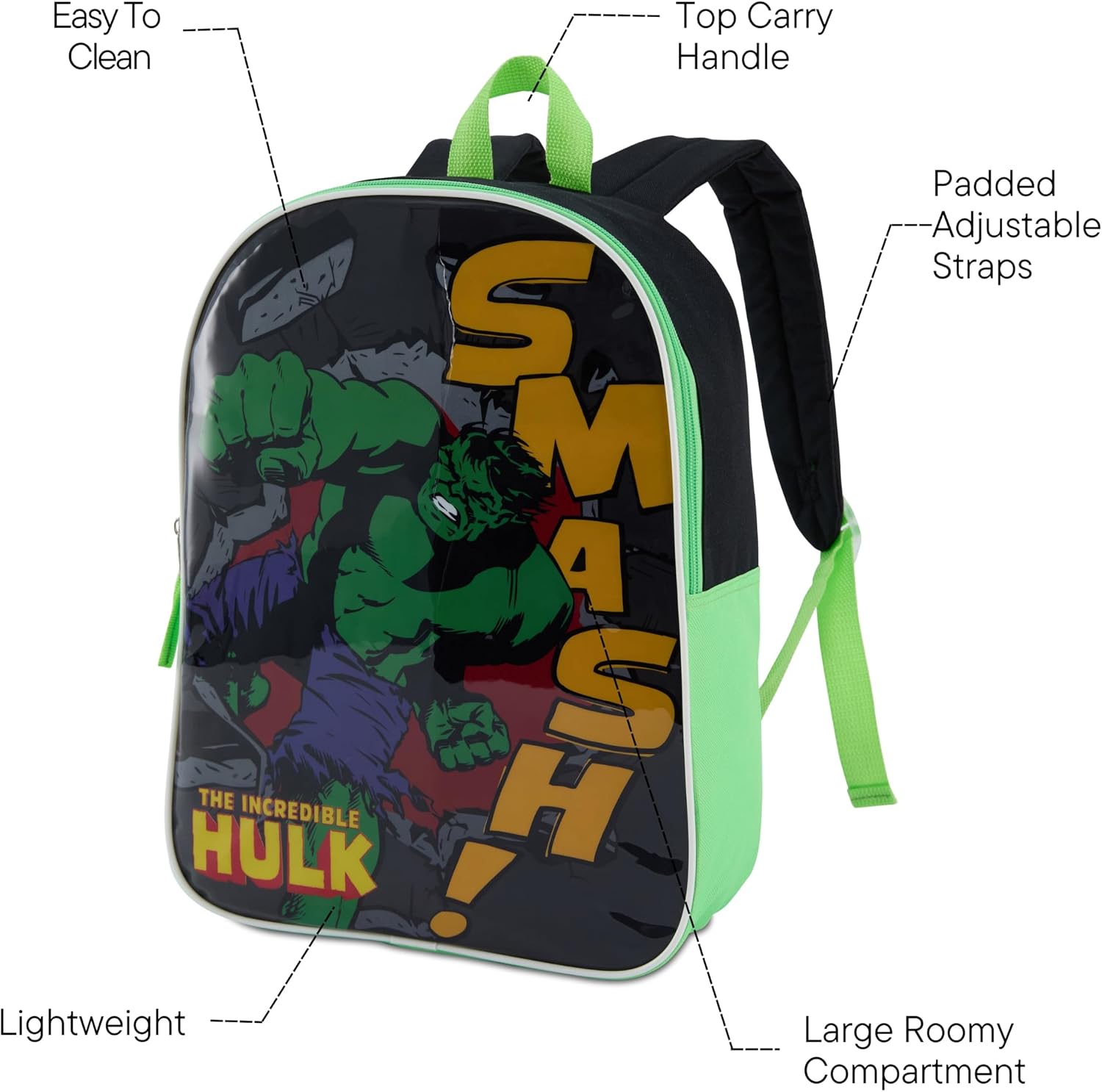 Marvel Hulk Backpack for Kids - Hulk Boys Backpack - Toddler School Bag - Comfy Backpacks for Boys and Kindergarten Bagpack - 15”