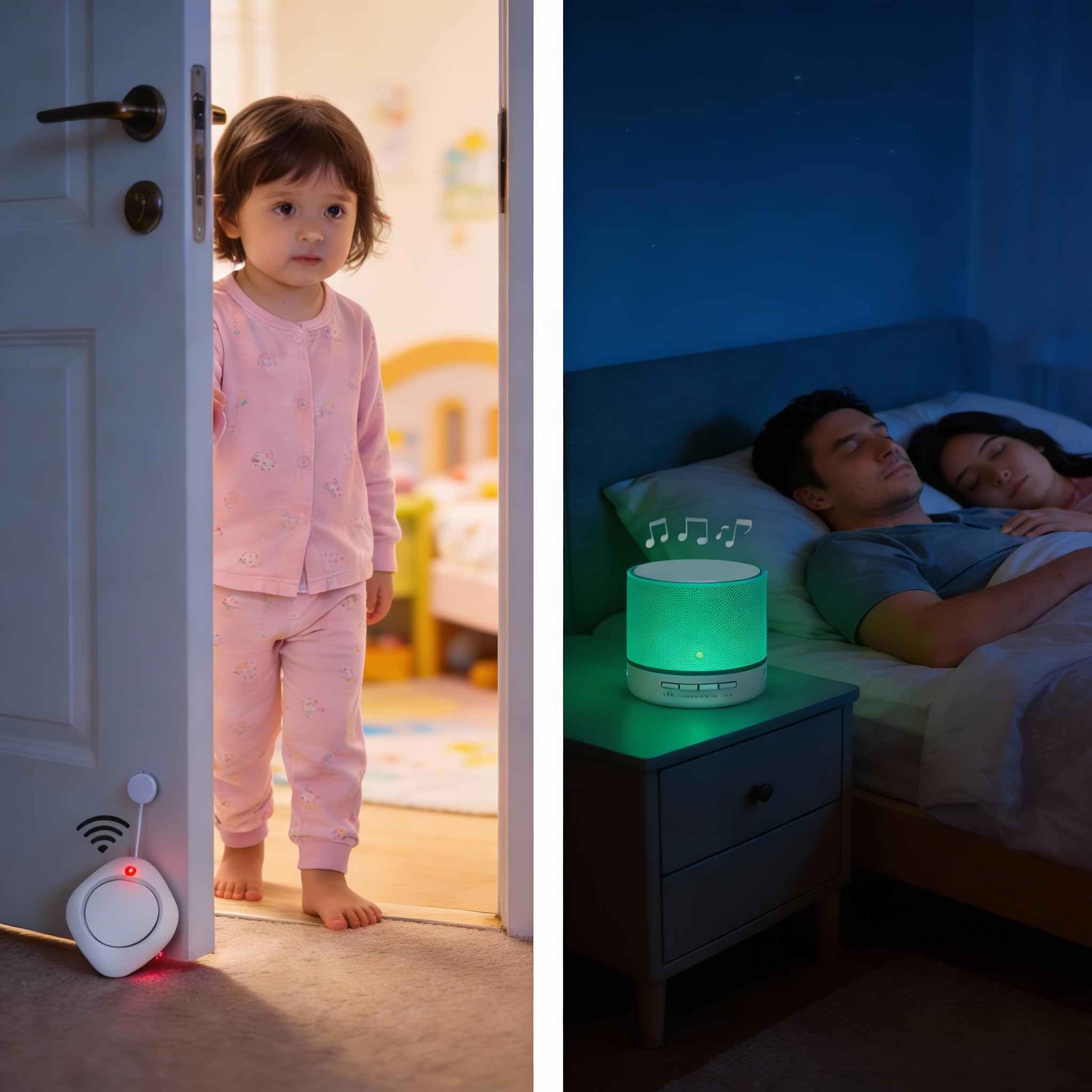 Alarma de puerta para niños, timbre de llamada de dormitorio para niños que se despiertan llorando y tienen miedo de salir de la habitación por la noche. Toca el sensor de cabecera para alertar a los