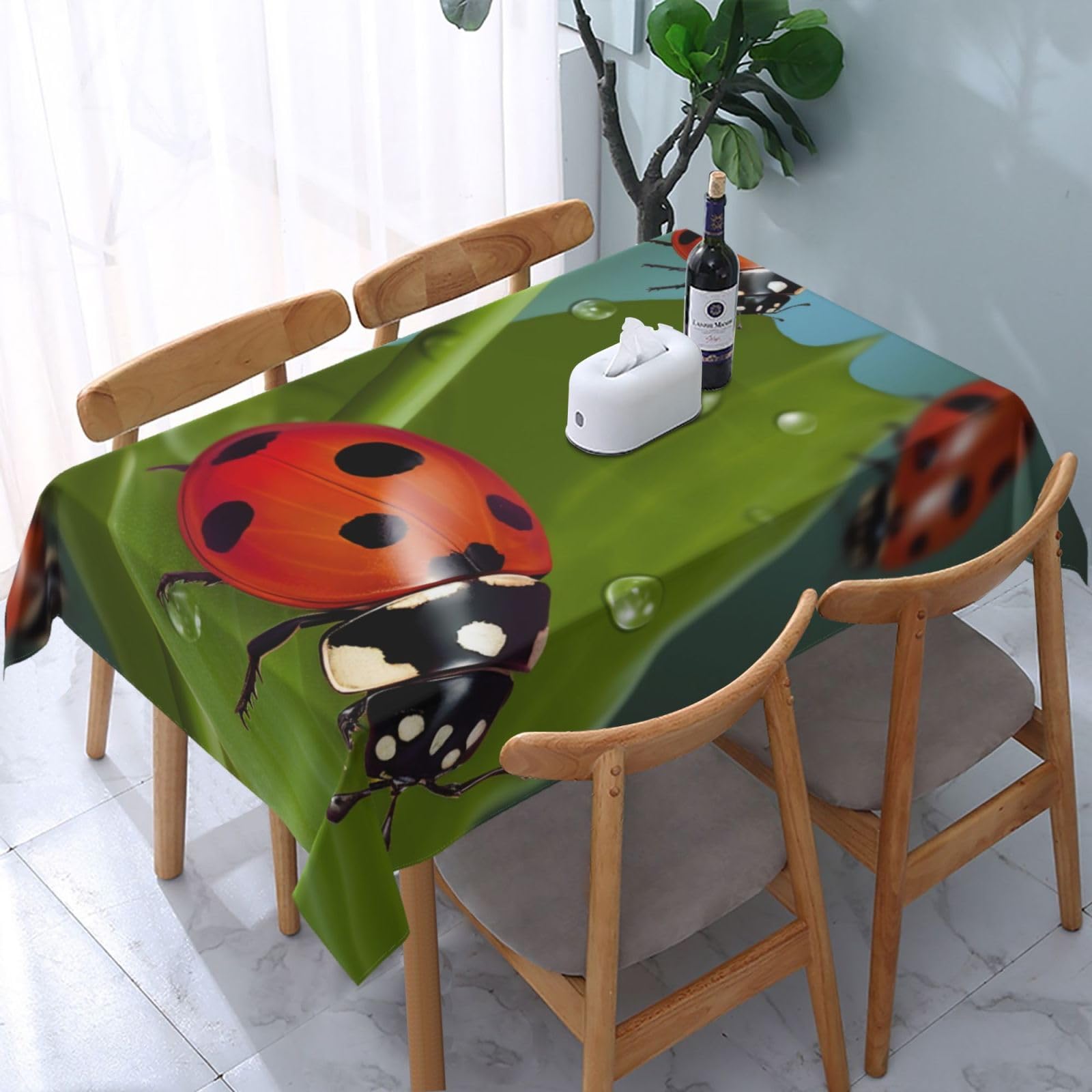 WPKJU Ladybug Printed Tablecloth Water Resistant Table Cover Washable Rectangle Table Cloth for Tables 54x72 in