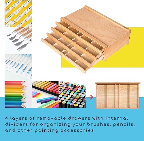 Miniatura 4 de MEEDEN Caja de almacenamiento para suministros de artista con 4 cajones - Caja portátil plegable multifunción de madera de haya para lápices