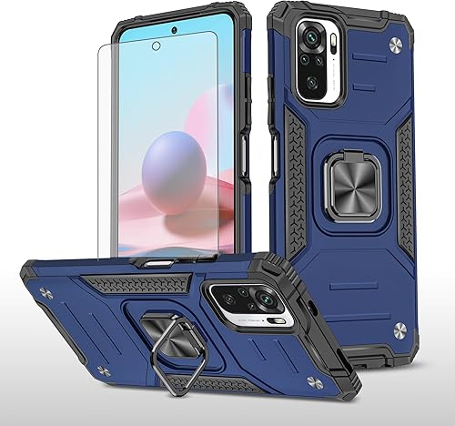 Vista 16 de Asuwish Funda de teléfono para Xiaomi Redmi Note 10/10S 4G con protector de pantalla de vidrio templado y soporte de anillo delgado híbrido Negro