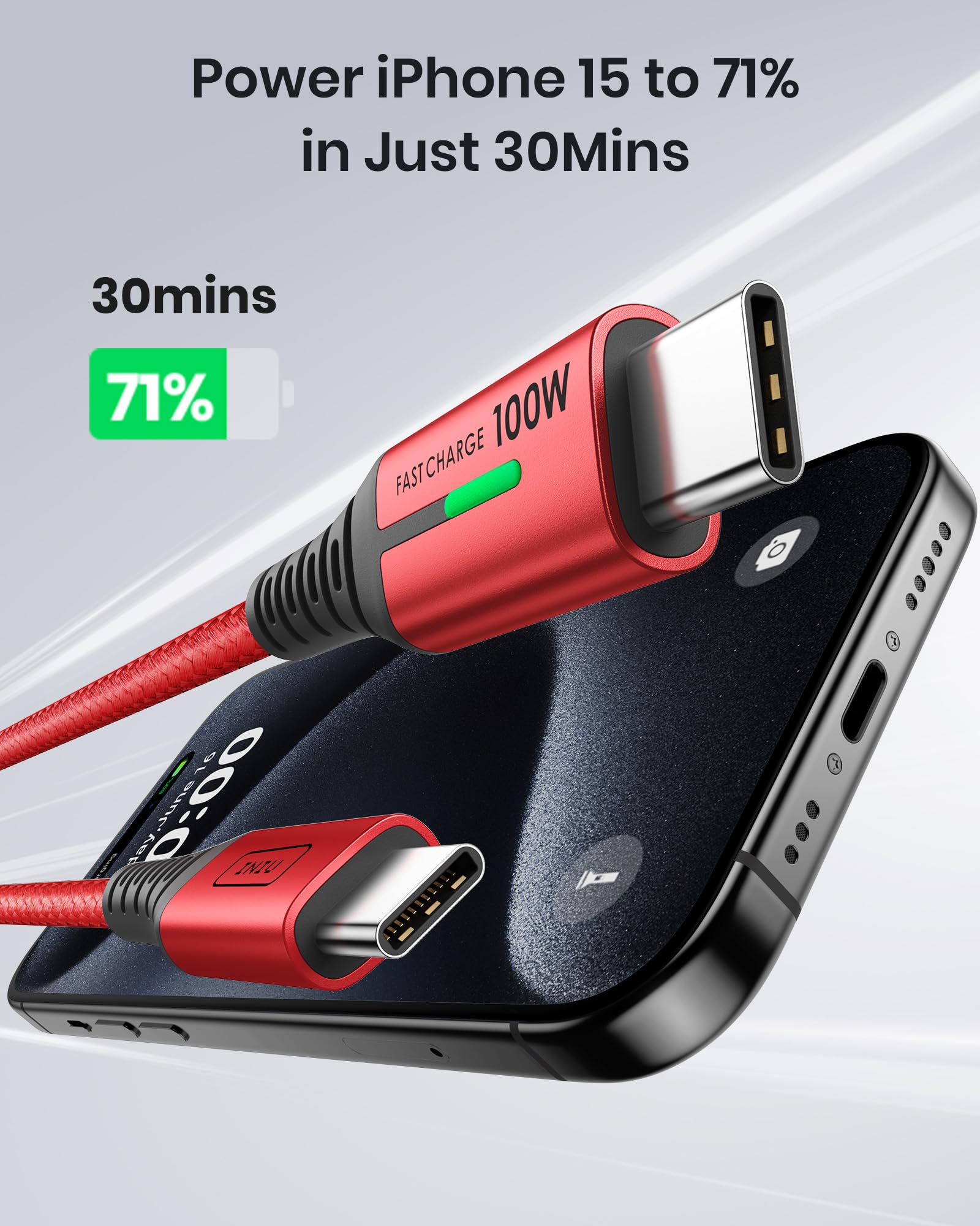 INIU Cavo da USB-A a USB-C, in nylon, per ricarica rapida, trasferimento dati, per Samsung S22, S21, Note 10, Google Pixel 7, iPad Pro, Huawei, Xiaomi 11, PS5, ecc., 2 m, rosso