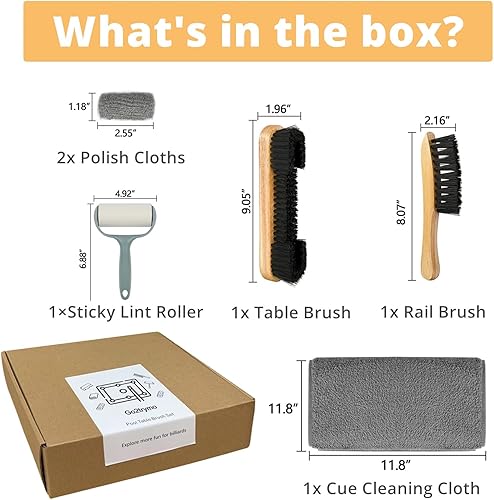 Miniatura 2 de Go2trymo Juego de 5 cepillos para mesa de billar y riel, accesorios de limpieza de fieltro para mesa de billar con 2 cepillos de madera para mesa de