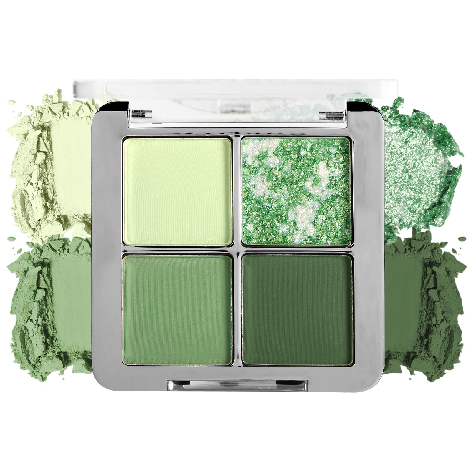 Light Green Eyeshadow Palette 4 Colors, Sage Matte with Green Gold Glitter Finishes, Highly Pigmented Waterproof Eye Makeup, for Women & Girls Party, Music Festival, Stage
