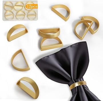 Stainless Steel Napkin Rings Metal Napkin Ring Holders, Yimerlen Holder Serviette Buckles for Family Dinner, Wedding, Party Semicircle Matte Gold 12 Pcs
