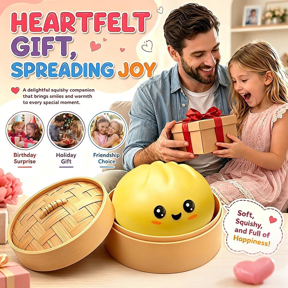 Dumpling Squishy, Dumpling Squishy Mystery, Giant Dumpling Squishys with Steamer, Soft Slow Rebound Dumplings Stress Ball Sensory Fidget Toy, Anxiety Relief and Has a Quick Effect Recovery