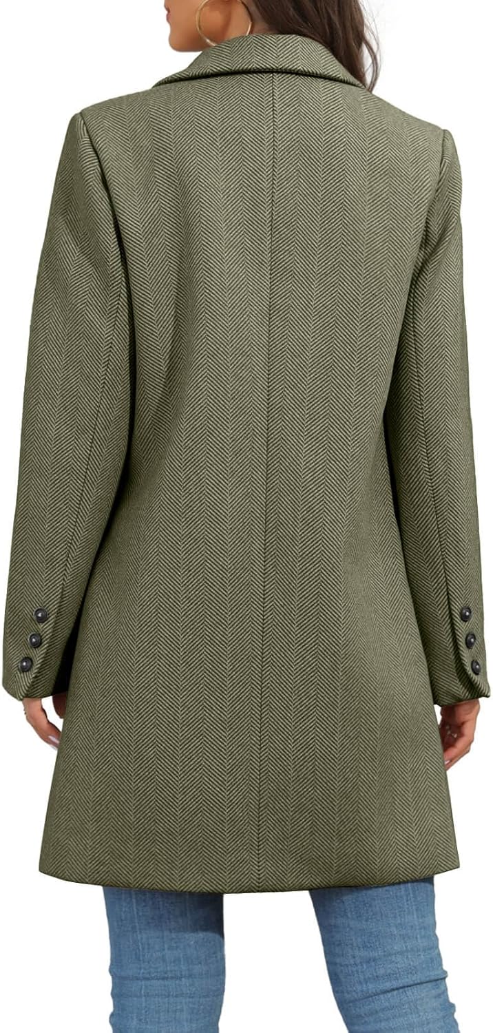 Ebifin Women's Notch Lapel Double Breasted Trench Coat Peacoat Winter Casual Long Blazer Jacket Overcoat - Image 4