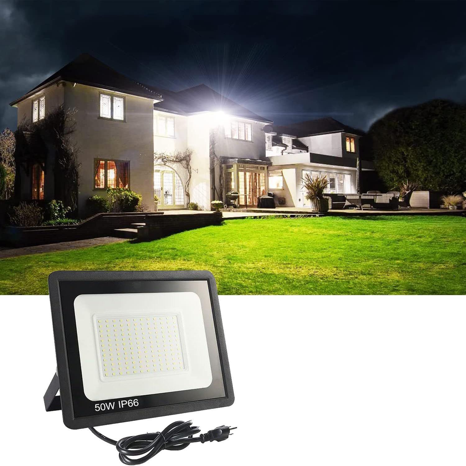 LED Flood Light Outdoor,50W LED Work Light 5500lmwith 6FT US Plug,IP66 Waterproof Exterior Security Lights,6000K Daylight White Outside Floodlights Slim Design for Playground Yard 1Pack