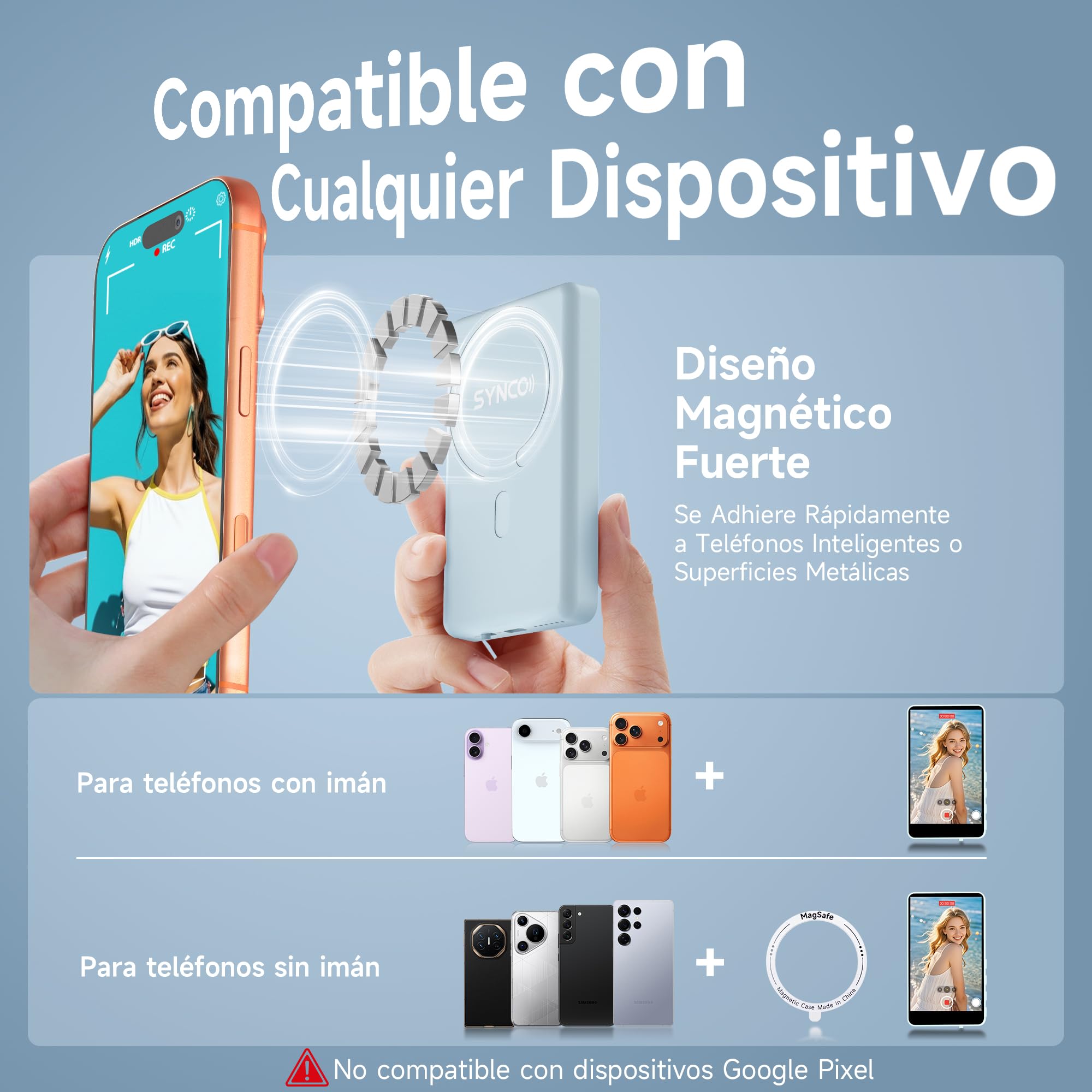 SYNCO XView Monitor para Teléfono iPhone y Android, Pantalla Magnética para Selfie Vlog Inalámbrico 50M, Altavoz Integrado para TikTok Youtube (Azul)