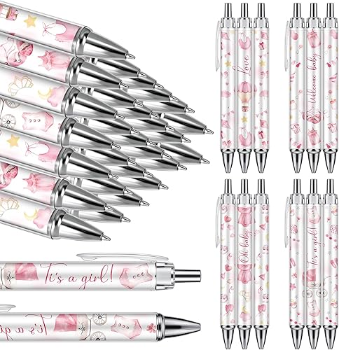 Chuangdi 24 bolígrafos retráctiles para baby shower, bolígrafos retráctiles a granel, bolígrafos de tinta negra con punta de lápiz capacitivo,