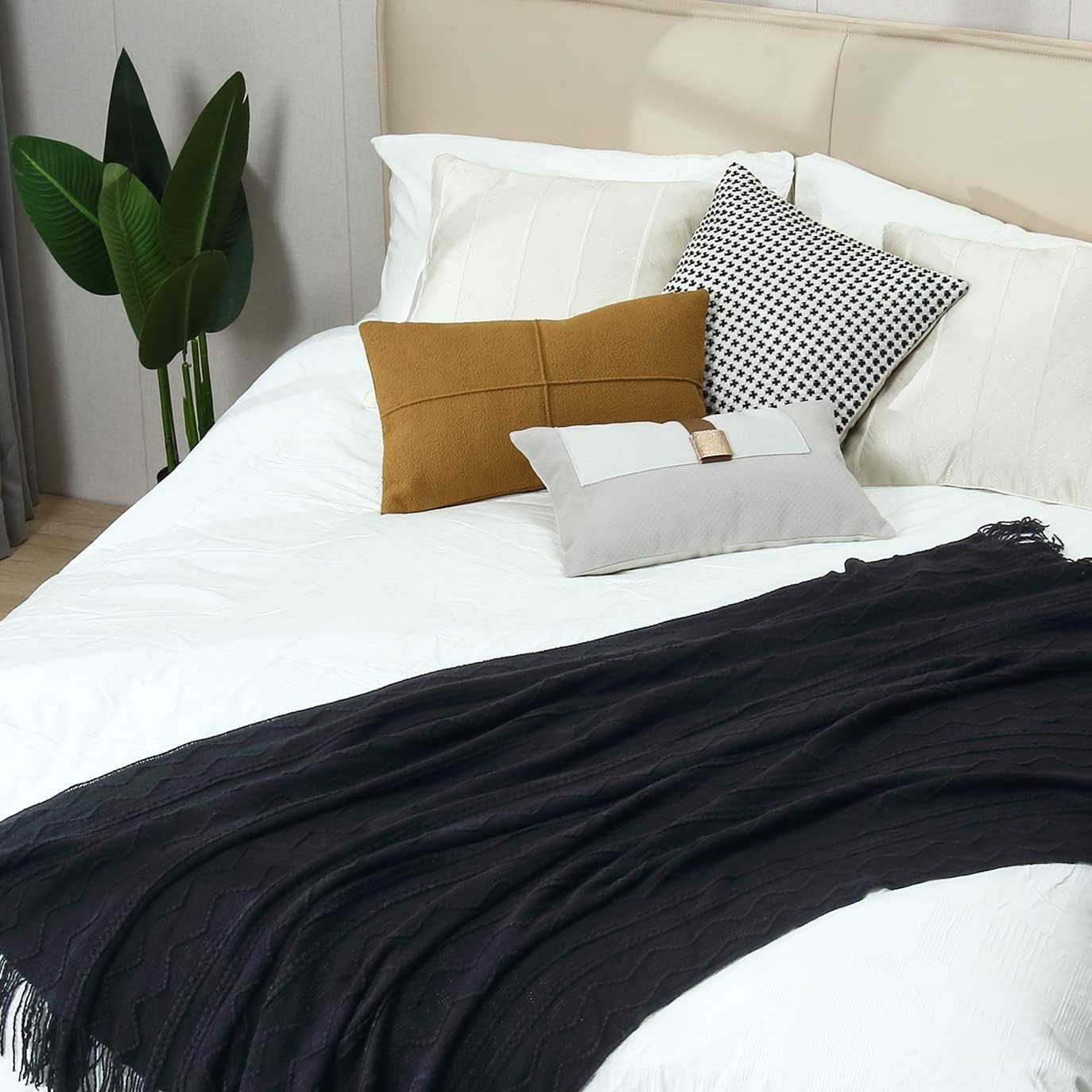 CREVENT Knitted Decorative Throw Blanket for Couch Sofa Chair Bed，Soft Warm Cozy Light Weight for Spring Summer (50''X60'' Black) - Image 5