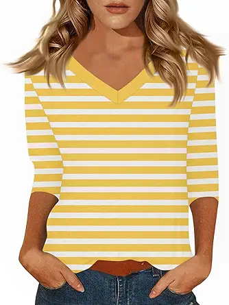 HTHLVMD Womens 3/4 Length Sleeve Tunic Tops Summer Fall Outfits 2025 Three Quarter Sleeve Casual V Neck T Shirts for Women
