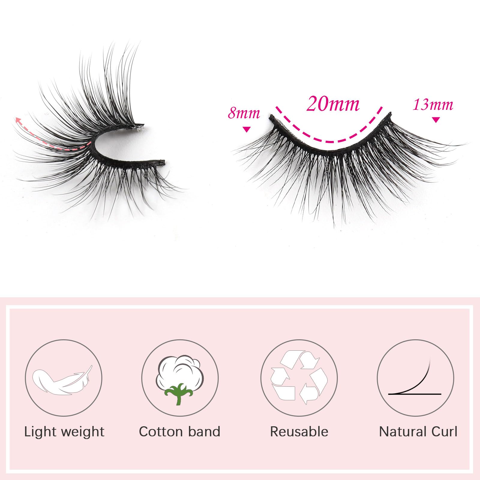 Kiusatig HalfLashes Wispy Cat Eye Fluffy 3/4 Fake Eyelashes 10 works Corner Lashes, Pink, 1 pair (Pack of 10) - Image 3