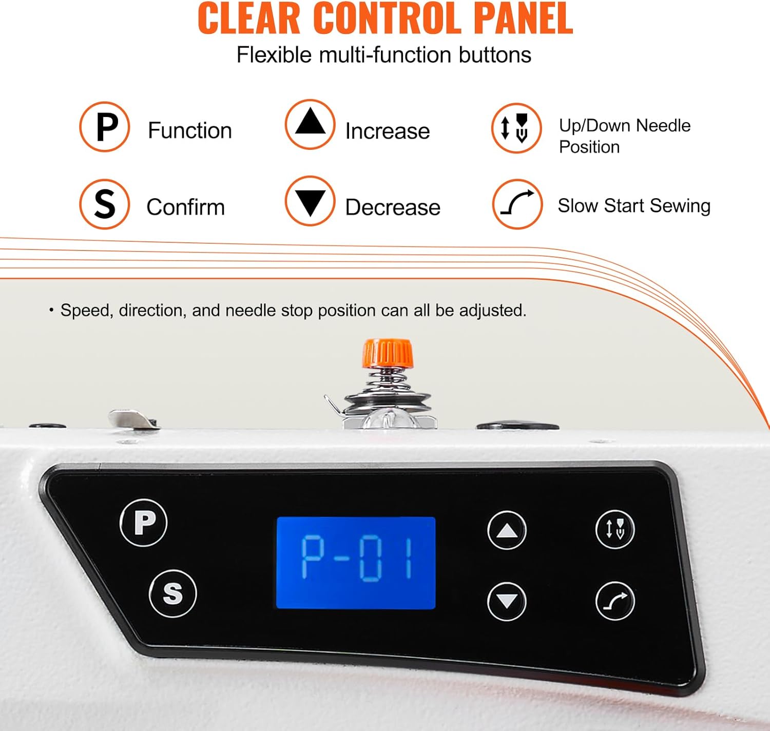VEVOR Industrial Sewing Machine, 550W Servo Motor and Table Stand, 5000s.p.m Heavy-duty Lockstitch Sewing Machine, Clear Control Panel and Electro-mechanization Intelligent Start-stop for Easy Use