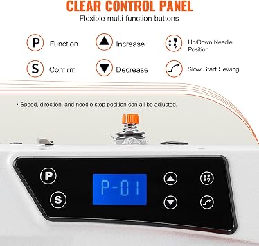 VEVOR Industrial Sewing Machine, 550W Servo Motor and Table Stand, 5000s.p.m Heavy-duty Lockstitch Sewing Machine, Clear Control Panel and Electro-mechanization Intelligent Start-stop for Easy Use
