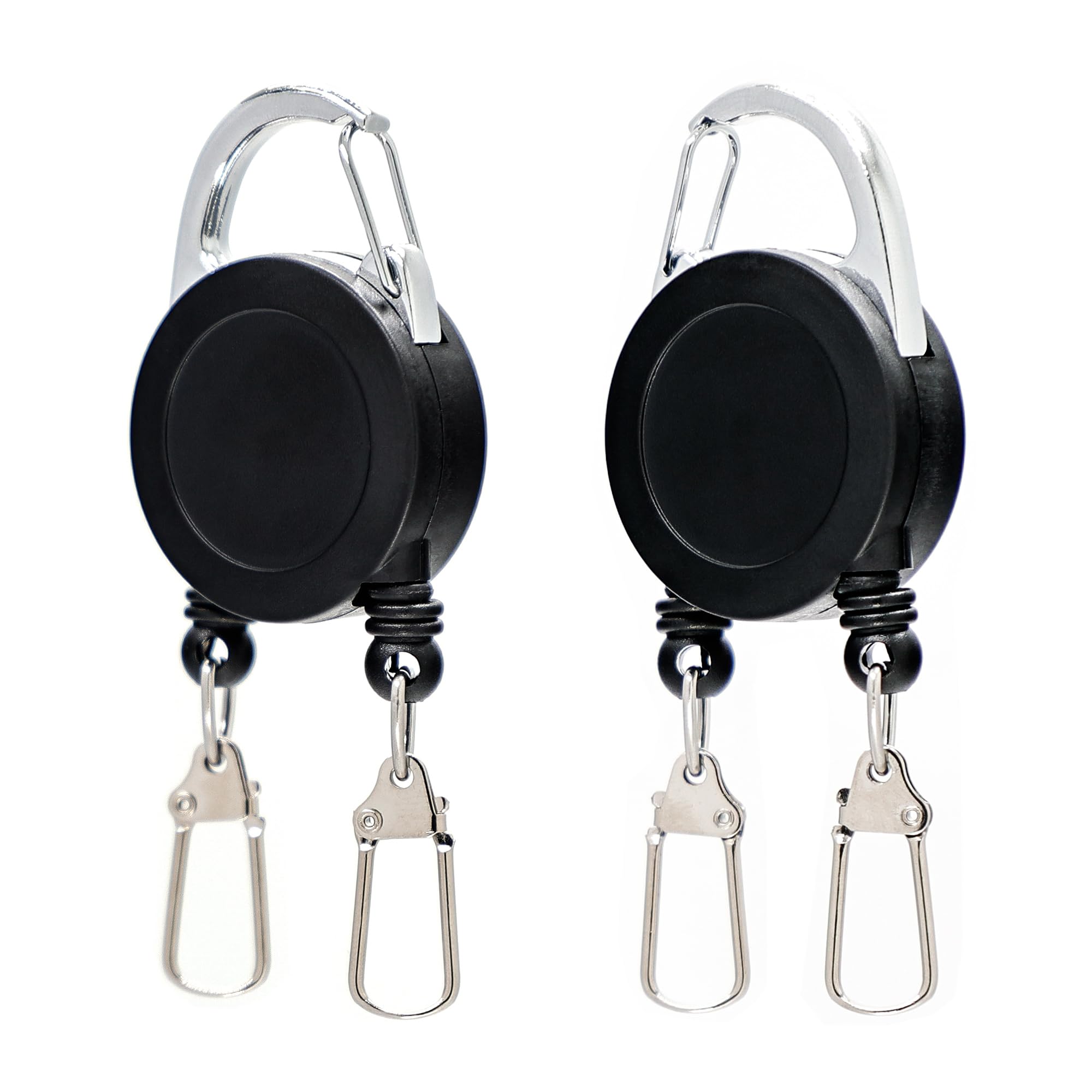 SAMSFX Fishing Double Tool Retractor, Double Plastic Zinger, Dual Zinger Retractor, 2PCS in Pack, Solid Black (Solid Black)