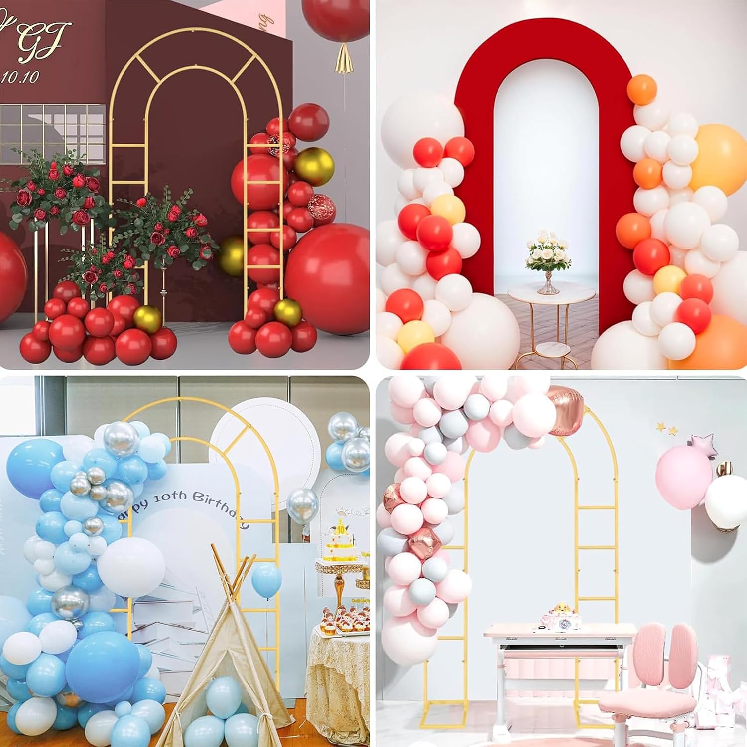 U-Shaped Wedding Arch with Backdrop Cover – 7.2x4.2 FT Gold Metal Arch Stand with Flowing Cloth Background for Ceremonies, Birthday Parties, Bridal Shower, Photo Booth Backdrop Decorations