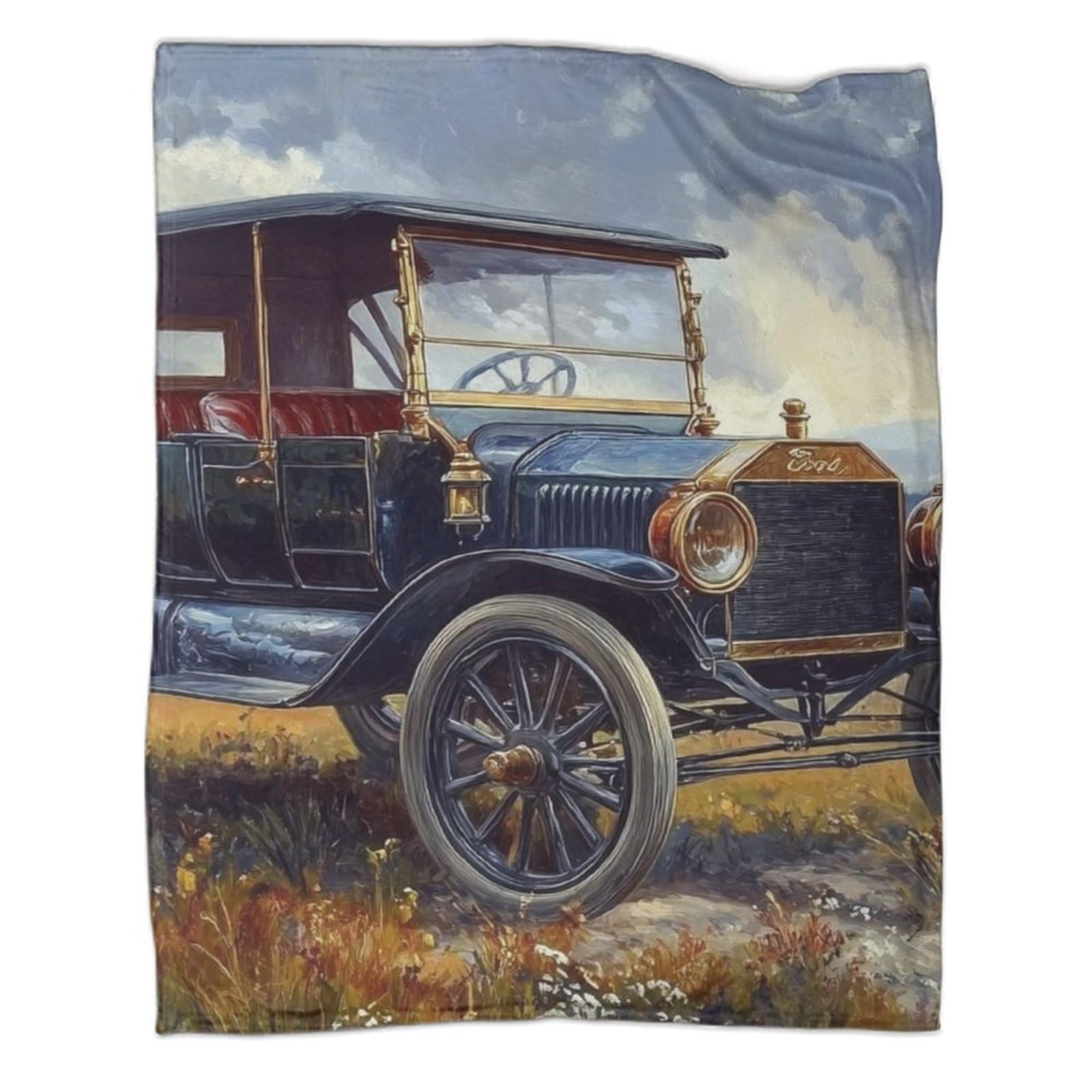 Couverture de voyage de style ancien Sedan en microfibre douce au toucher velours