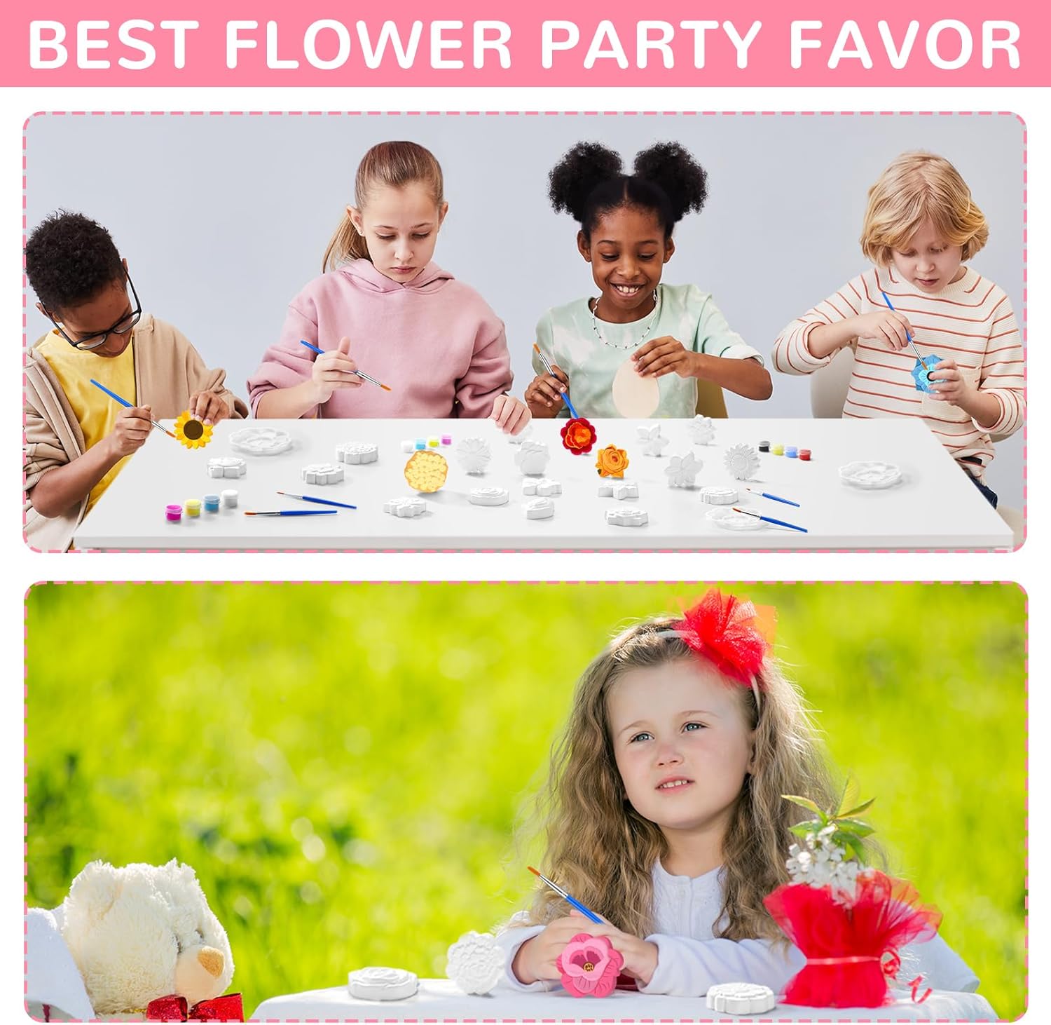 JellyArch 20 Set Flower DIY Painting Kit Ceramic to Paint Your Own Statues Unpainted Plaster Figurines Brushes Acrylic Paints Bags Party Favor for Adults