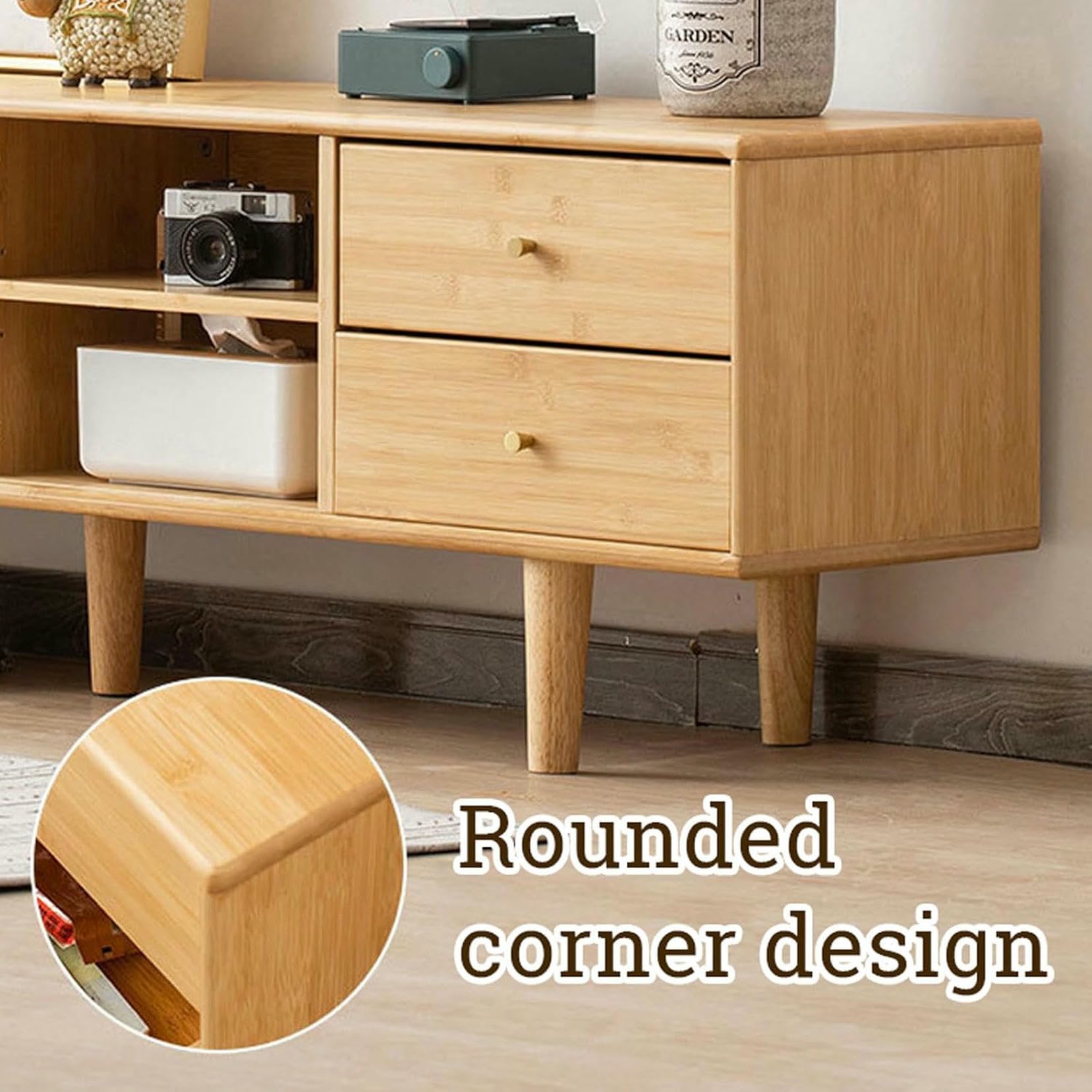 Mobile TV moderno Mid-Century con console Der Slish Wood Ma per TV, intrattenimento e gioco, pelliccia di ispirazione vintage per soggiorno e home theater