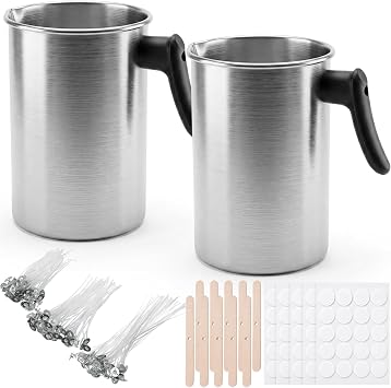 Romooa Soy Wax Candle Making Kit Natural Soy Wax DIY Crafts | DIY Candle Tools with 2 Pcs 3l Pouring Pot 150 Candle Wicks 10 Wooden Wick Holders and 100 Stickers for Beginners Adults