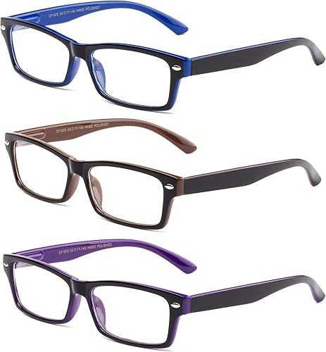 Miniatura 2 de Paquete de 3 gafas de lectura de dos tonos, color azul, morado, marrón, elegante y moderno, para hombres y mujeres, gafas de lectura con cuerdas,