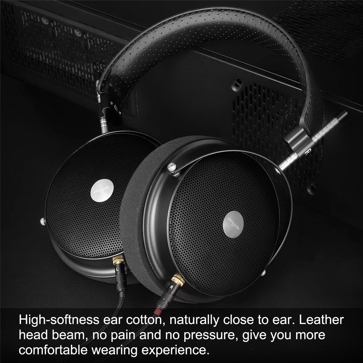 Auriculares de Nivel Profesional Ajustable portátil, Monitor de Estudio de Auriculares con Cable, Auriculares sobre la Oreja, Conductores de 70 mm, HiFi Stereo, Aislamiento de Ruido,Negro