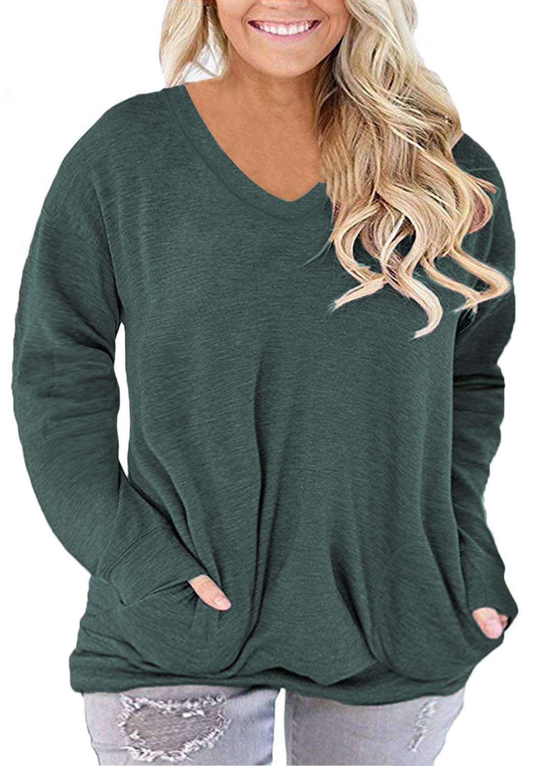 Plus-Size Sweatshirts for Women Long Sleeve Tops Shirts with Pockets