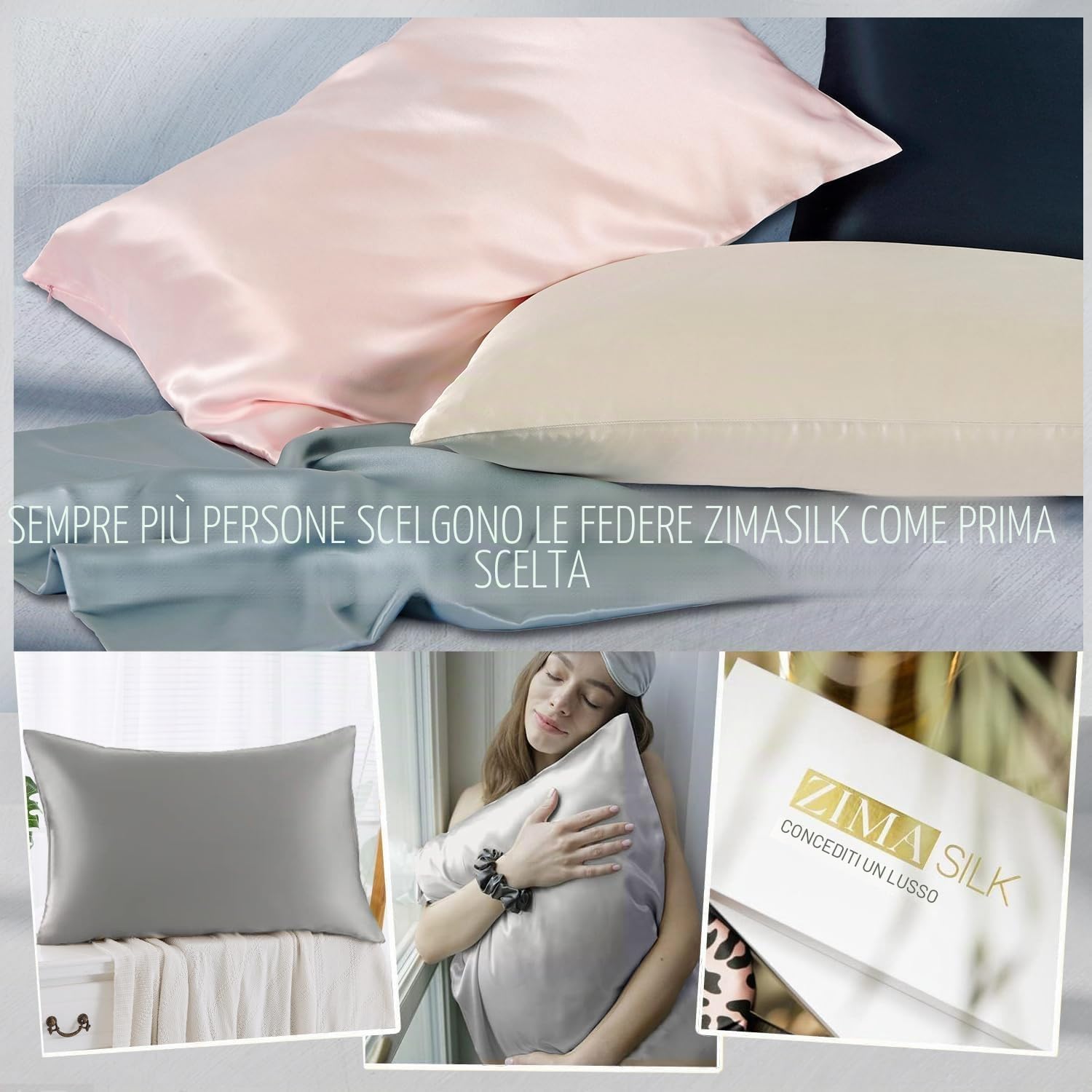 ZIMASILK Federa 100% Seta di gelso per capelli e pelle, Federa per cuscino in seta naturale da 19 momme, entrambi i lati sono realizzati in seta（1 pezzo, Grigio, 50x75cm)