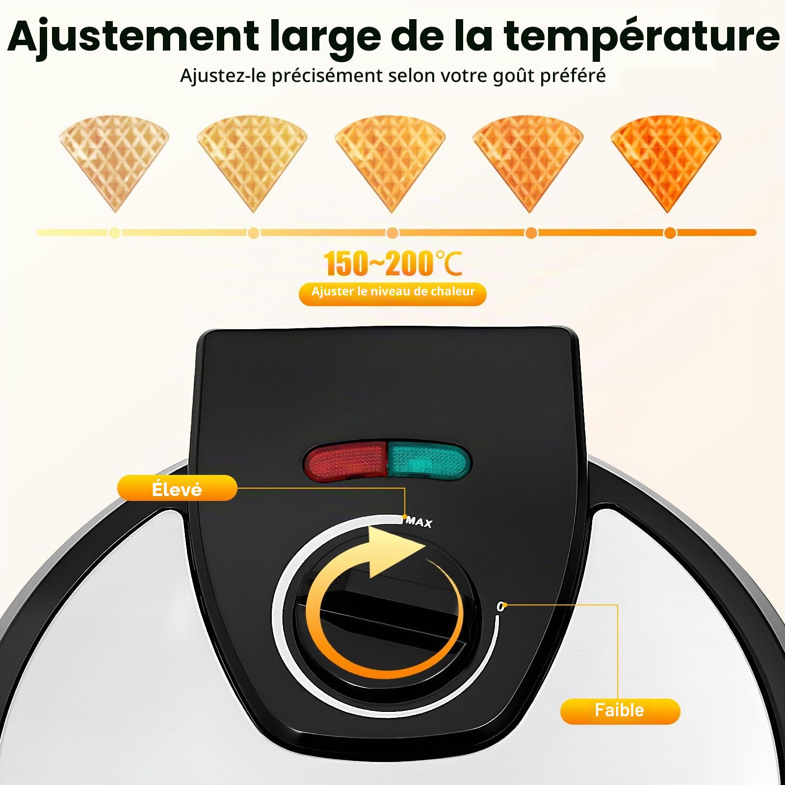 Machine à œufs en acier inoxydable 1200 W avec revêtement antiadhésif, moules à pâtisserie antiadhésifs avec 2 lumières, 100-150 °C, 20 cm de diamètre.