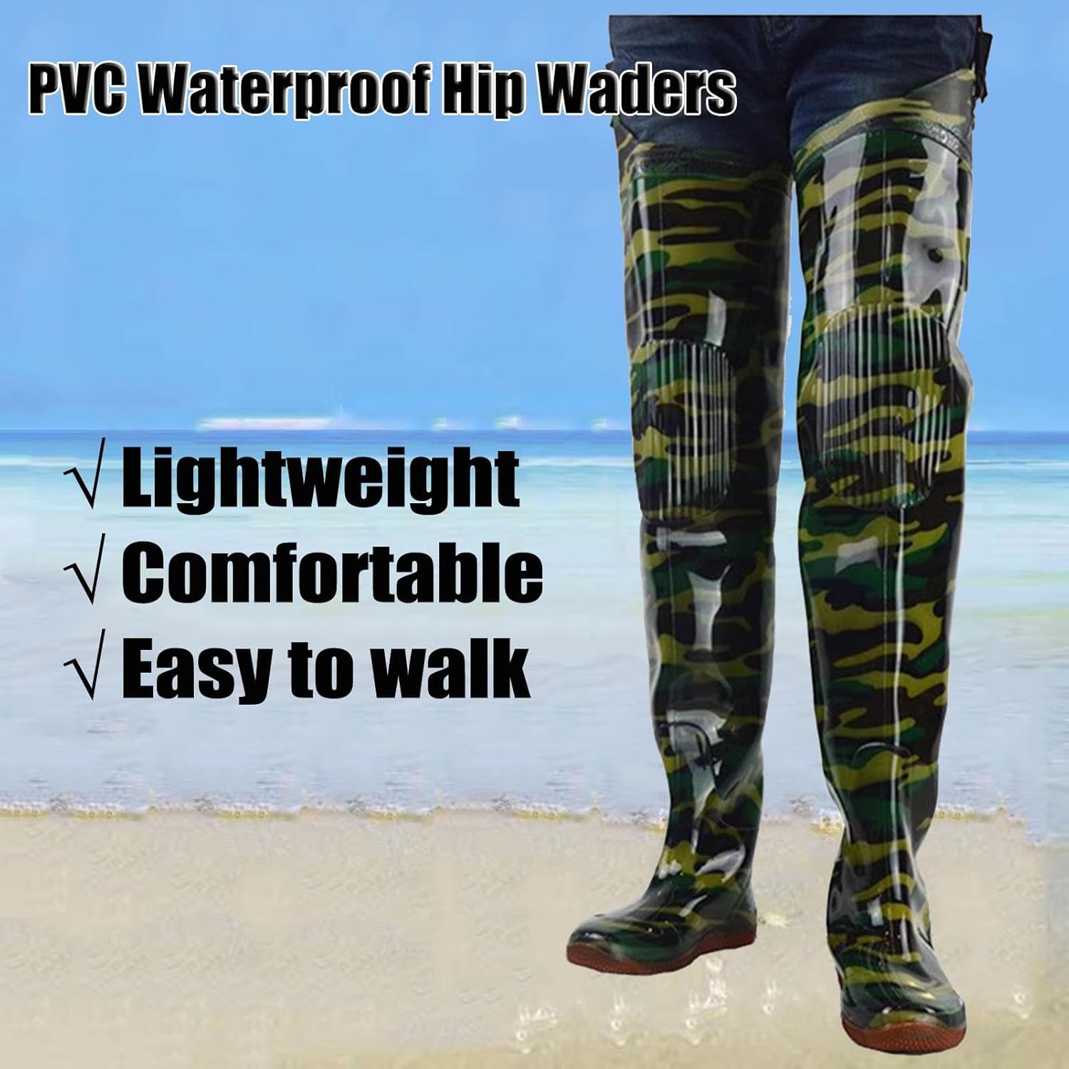 LXXW Fishing Chest Waders Waterproof Camouflage Frog Shoes, Men's Women's Lightweight Frog Shoes, Long knee-high non-slip rain shoes hunting waders(6.5)