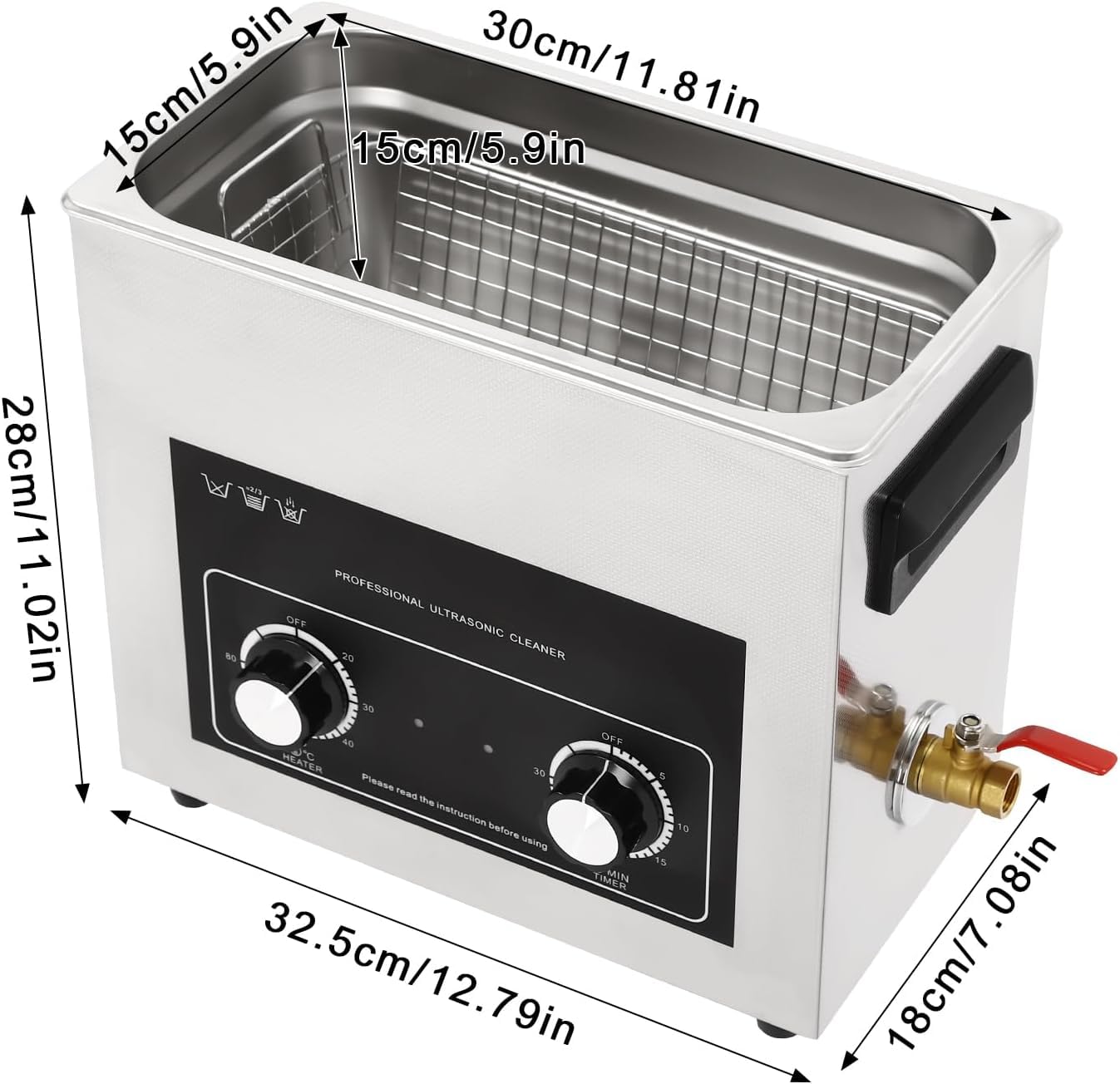 Pulitore A Ultrasuoni 42 Khz, da 2 A 30 Litri, in Acciaio Inox, con Cestello Rimovibile, Ideale per La Pulizia di Gioielli, Occhiali, Orologi, Protesi Dentarie E Parti Metalliche. 6.5L