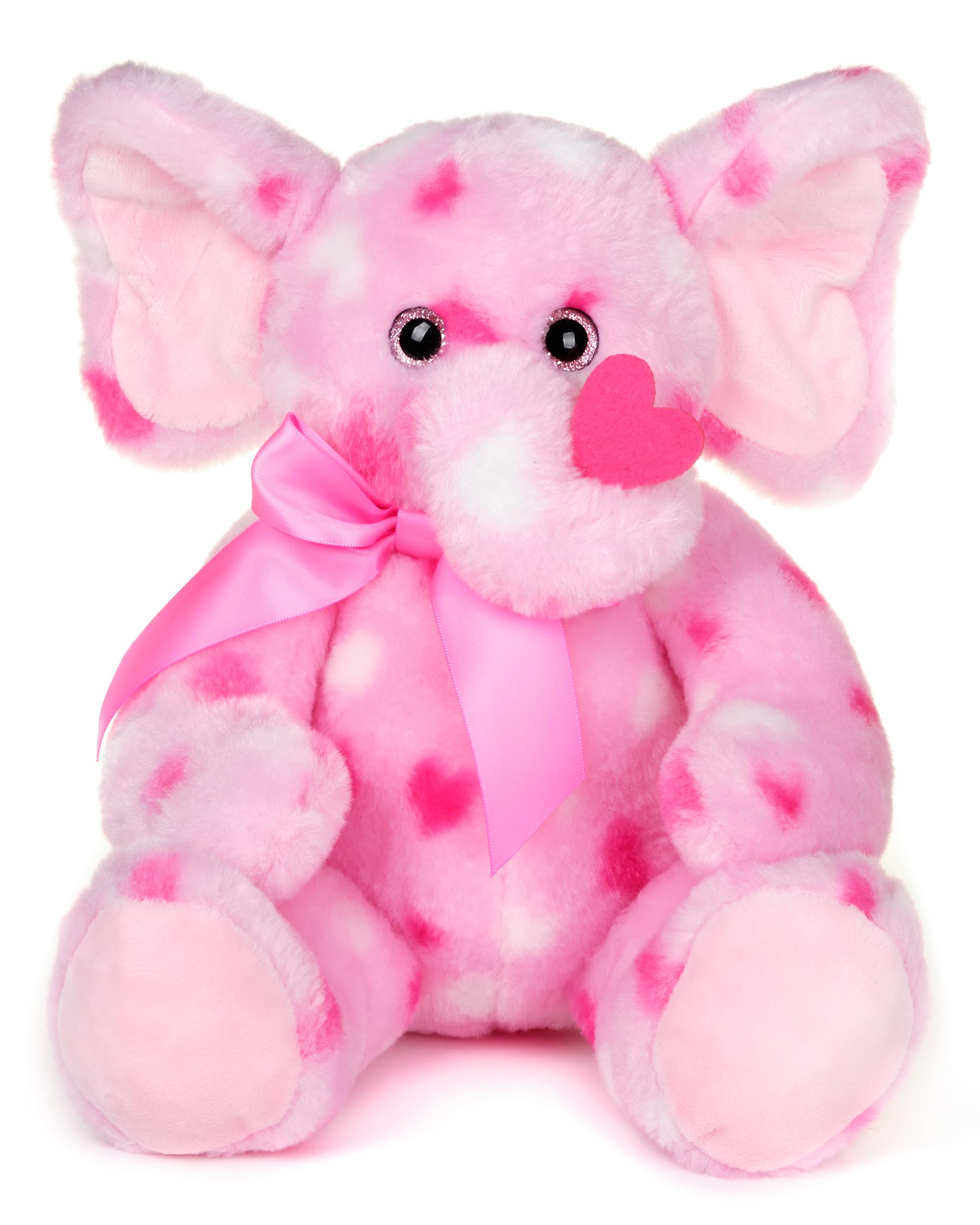Bearington Manny Hugs Stuffed Animal Elephant Plush with Hearts and a Pink Bow, Kid Companion Plushie, Great Gift for Birthdays, Holidays and Other Special Occasions Like Valentines Day, 11 inches