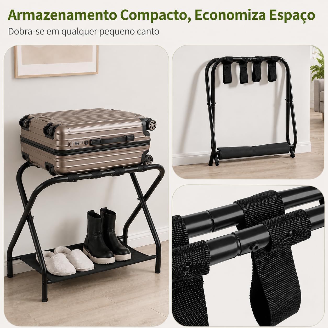 2PCS Suporte de Mala, Porta-Bagagens em Aço Inoxidável Espessado, Prateleira em Aço Inoxidável Preto, Suporte Dobrável de Bagagem com Prateleira de Tecido 45kg para Quarto e Hotel 2PCS Suporte de Mala, Porta-Bagagens em Aço Inoxidável Espessado, Prateleira em Aço Inoxidável Preto, Suporte Dobrável de Bagagem com Prateleira de Tecido 45kg para Quarto e Hotel
