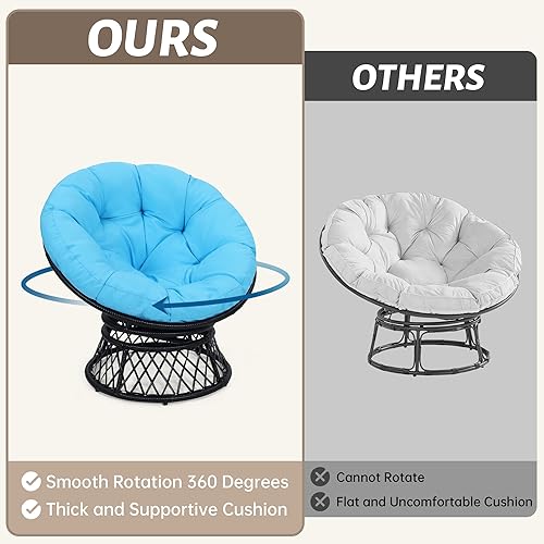Miniatura 3 de KROFEM Papasan - Silla de mimbre de ratán con forma de huevo estilo platillo giratorio 360 ideal para oficina dormitorio sala de estar adultos niños