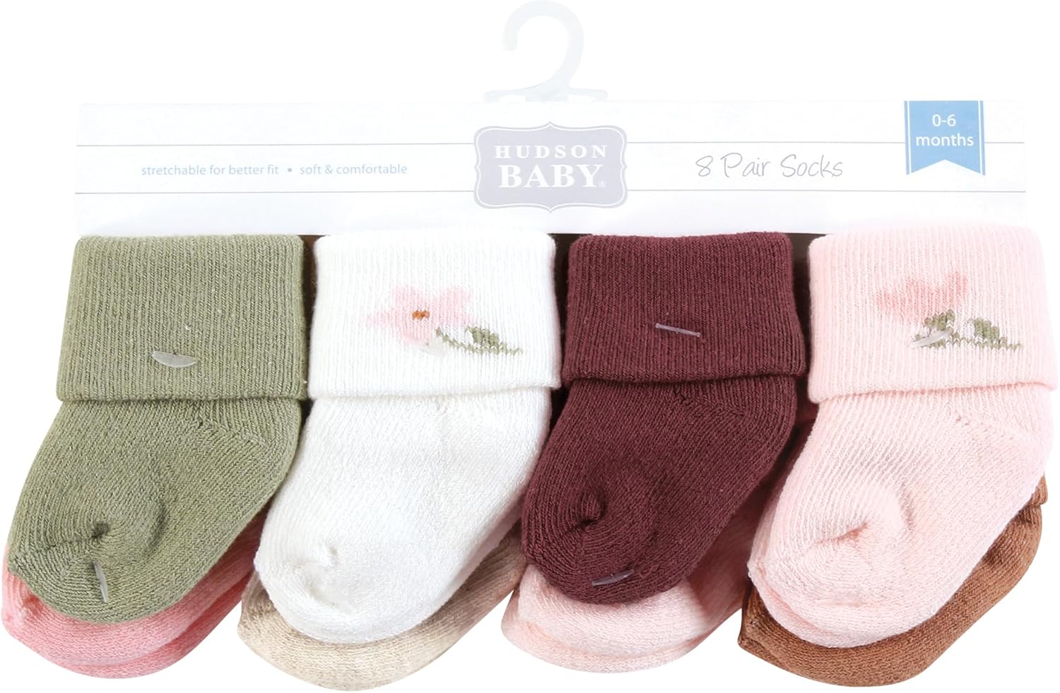 Hudson Baby Infant Girl Cotton Rich Newborn and Terry Socks, Pink Dainty Floral, 6-12 Months - Image 2