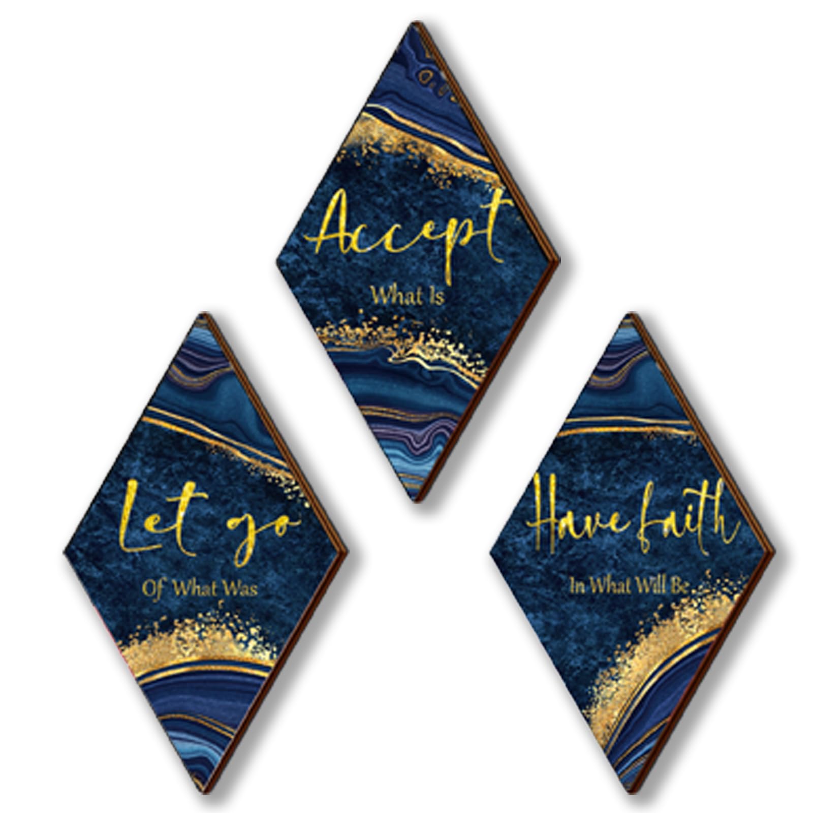 3 piezas de decoración de baño azul y dorado, decoración de pared dorada con cita de Accept Let Go Have Faith rústica vintage para mujer, hogar, lavandería, sala de estar, dormitorio (12 x 7)