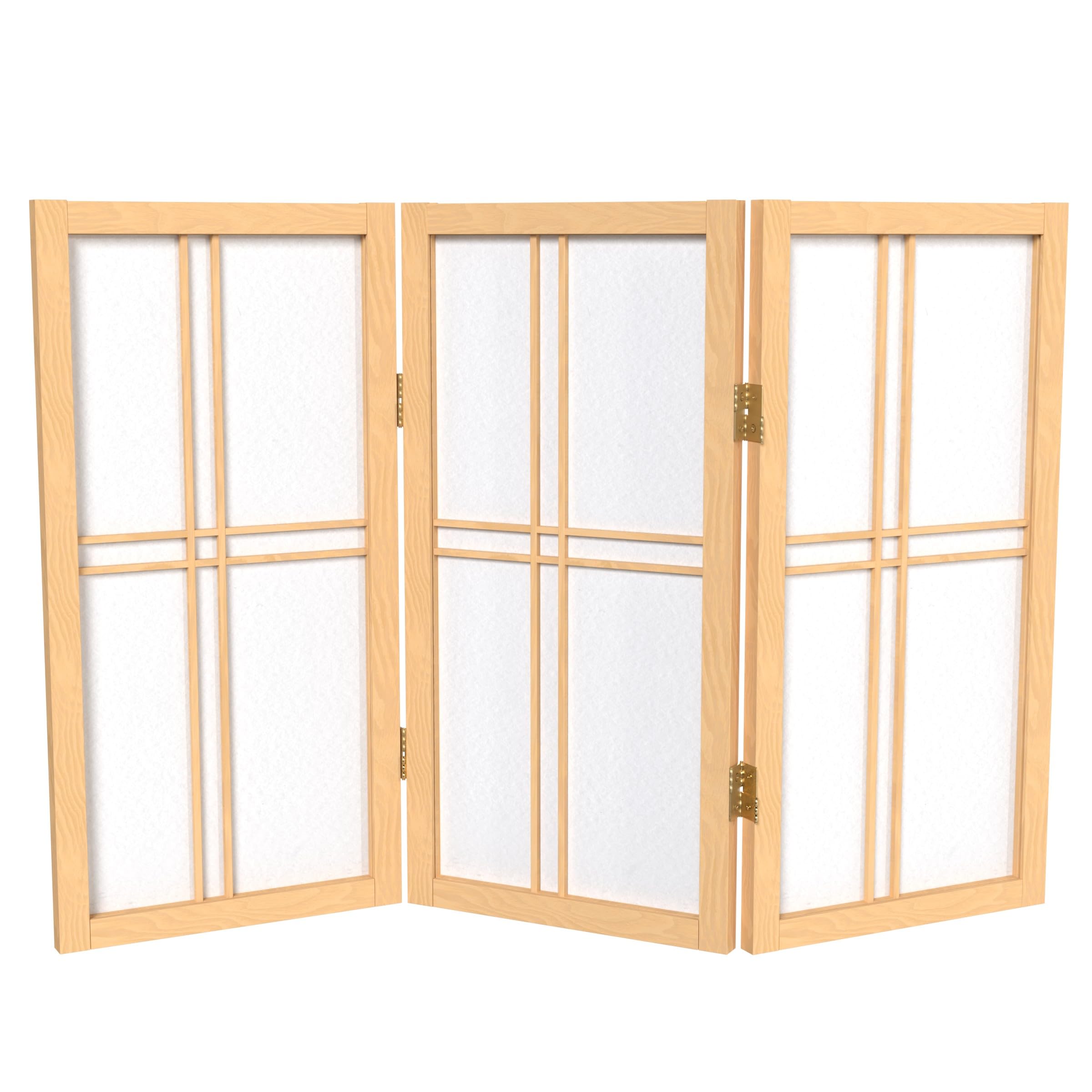 Oriental Furniture 2 ft. Tall Desktop Double Cross Shoji Screen - Natural - 3 Panels