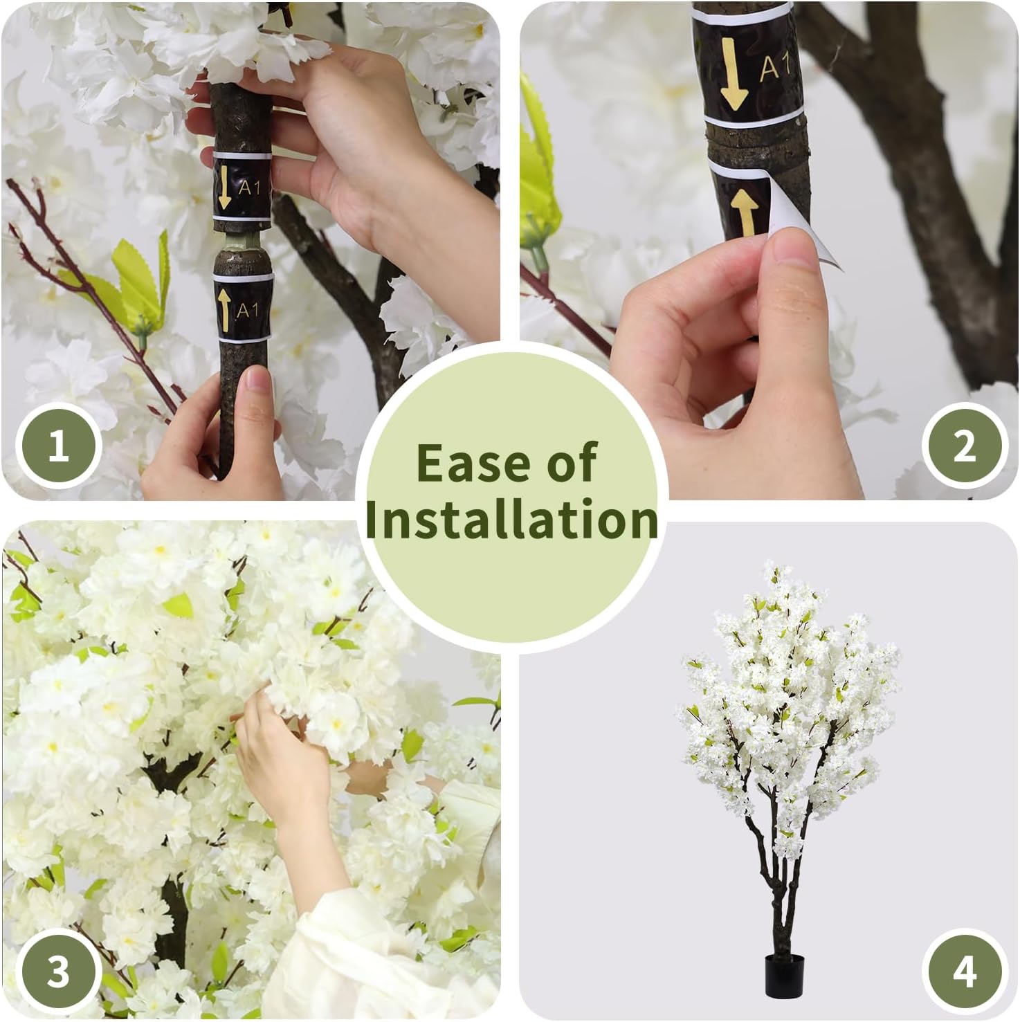 6ft Tall Cherry Blossom Artificial Tree, Handmade White Cherry Tree, Fake Flower Faux Silk Leaves Plant, Artificial Plants for Home Office Indoor Outdoor Party Wedding Christmas Decor