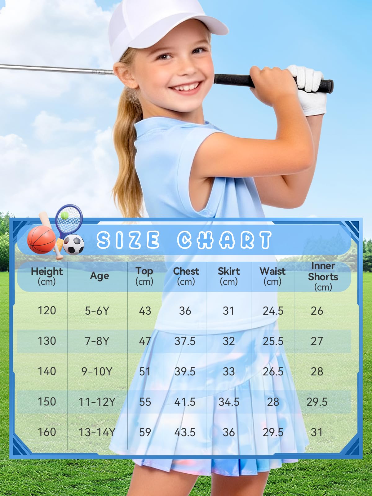 Traje de tenis para niña, camiseta sin mangas y falda de tenis, falda plisada con bolsillos interiores, traje deportivo para golf, bádminton y monopatín