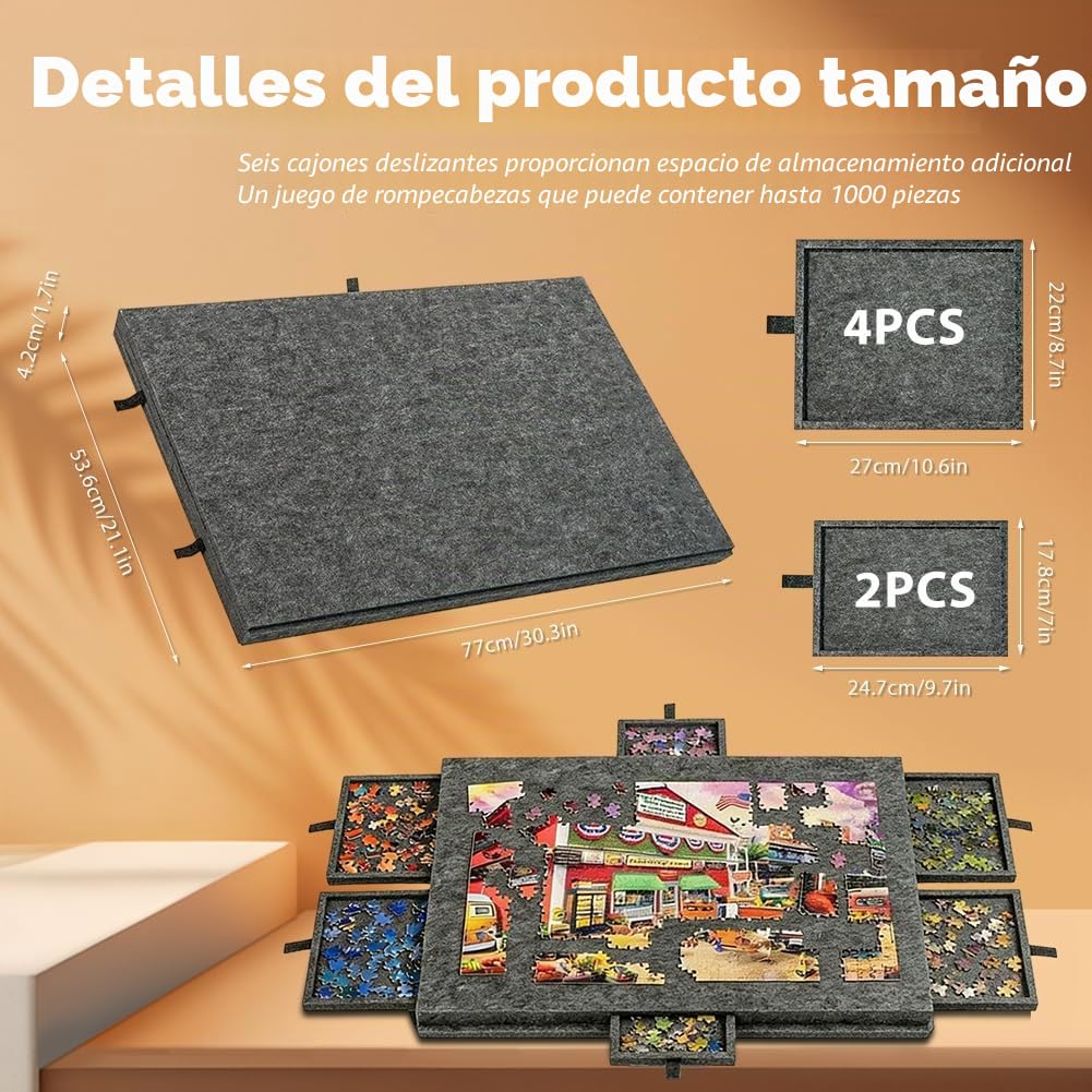 Tabla de cortar con soporte 2 en 1 y cubierta de fieltro ligero con 6 cajones para adultos, mesa de rompecabezas portátil de fieltro para hasta 1000 piezas, rompecabezas