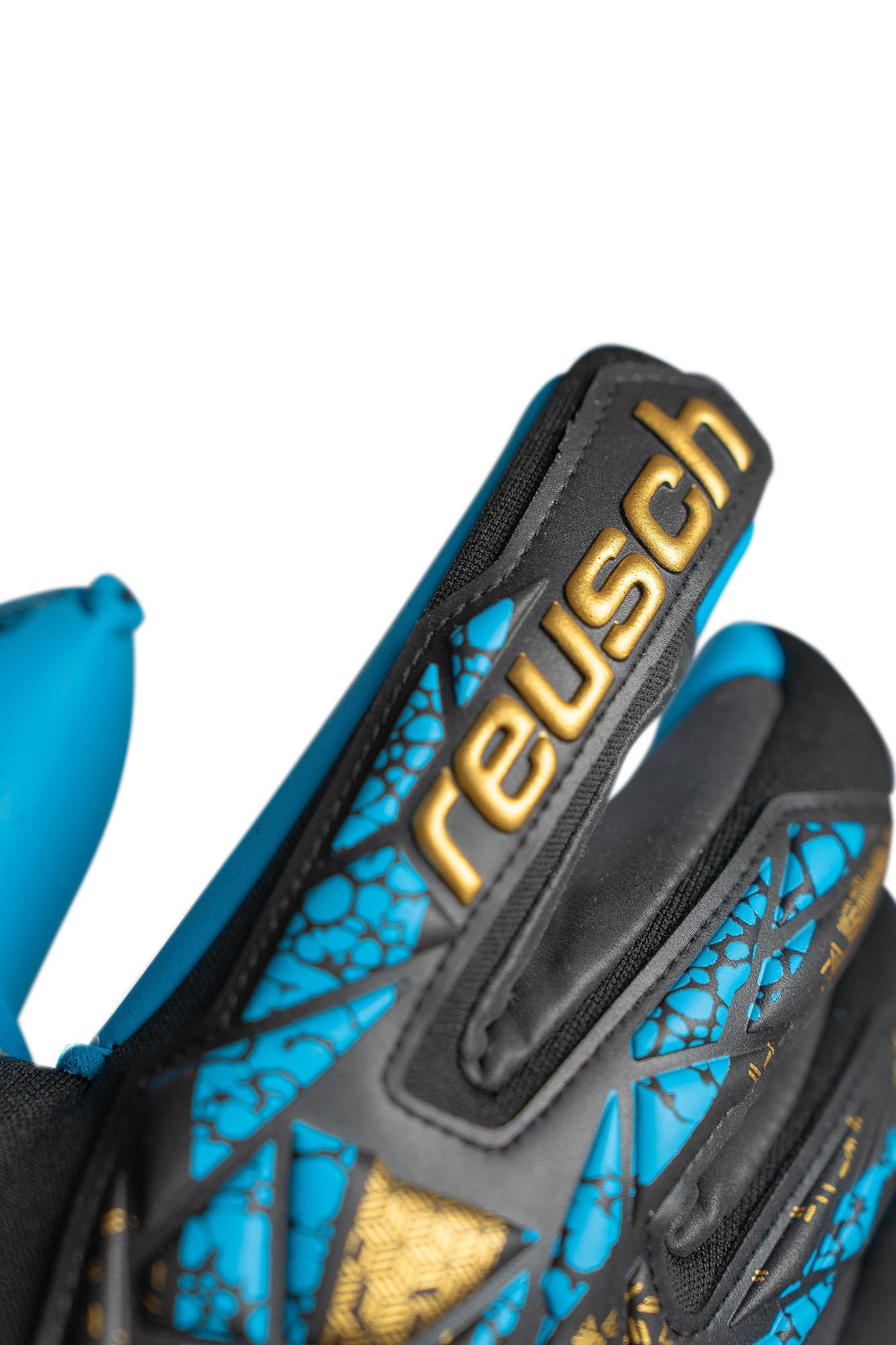 Reusch Attrakt Aqua Finger Support Goalkeeper Gloves, Black/Gold/Aqua, Size 8