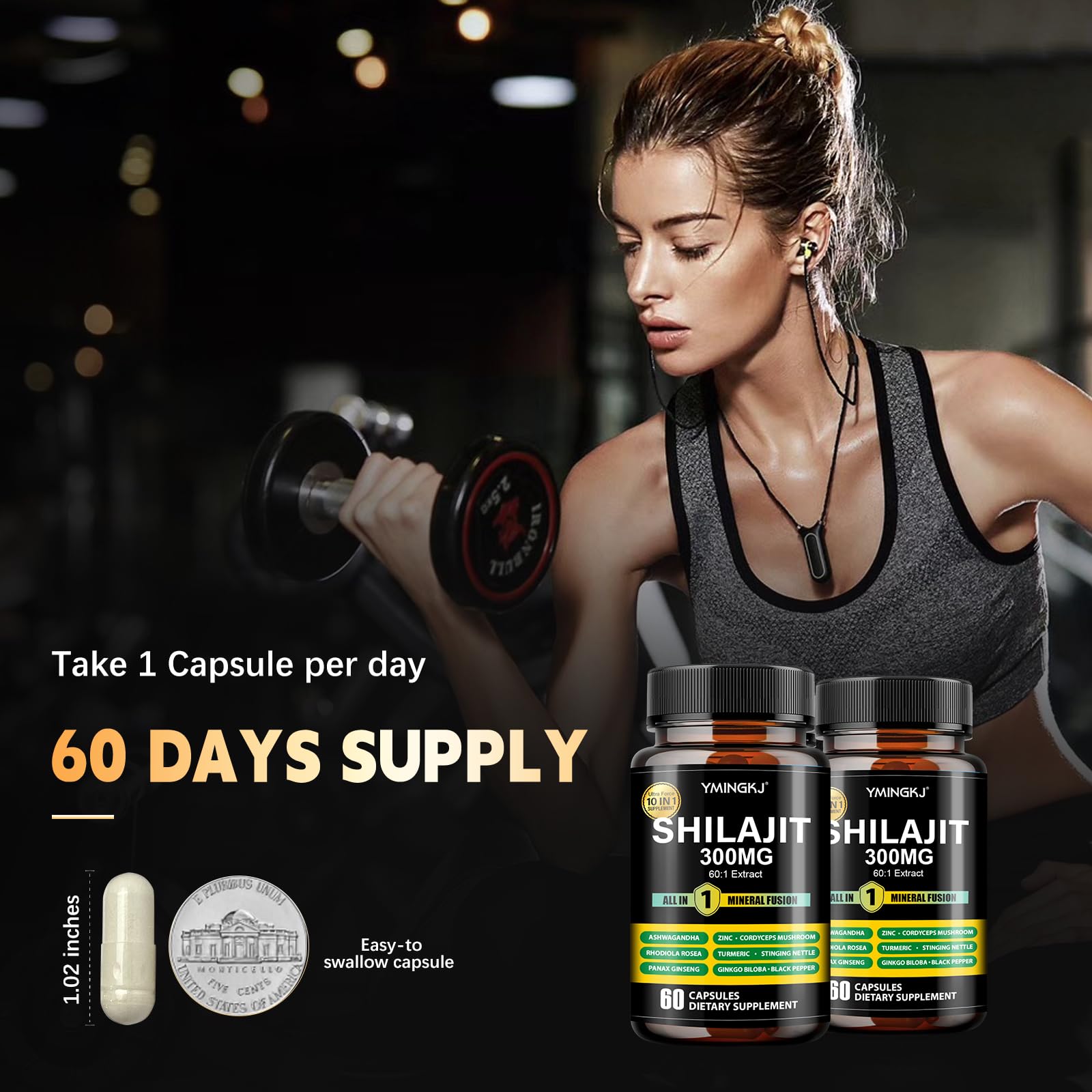 Shilajit Capsules 10 in 1 Supplement with Ashwagandha, Rhodiola Rosea, Panax Ginseng, Cordyceps, Turmeric, Ginkgo, Fulvic Acid Trace Minerals Supplement for Men & Women 60 Count Gluten-Free 2pack — Amazon image 4