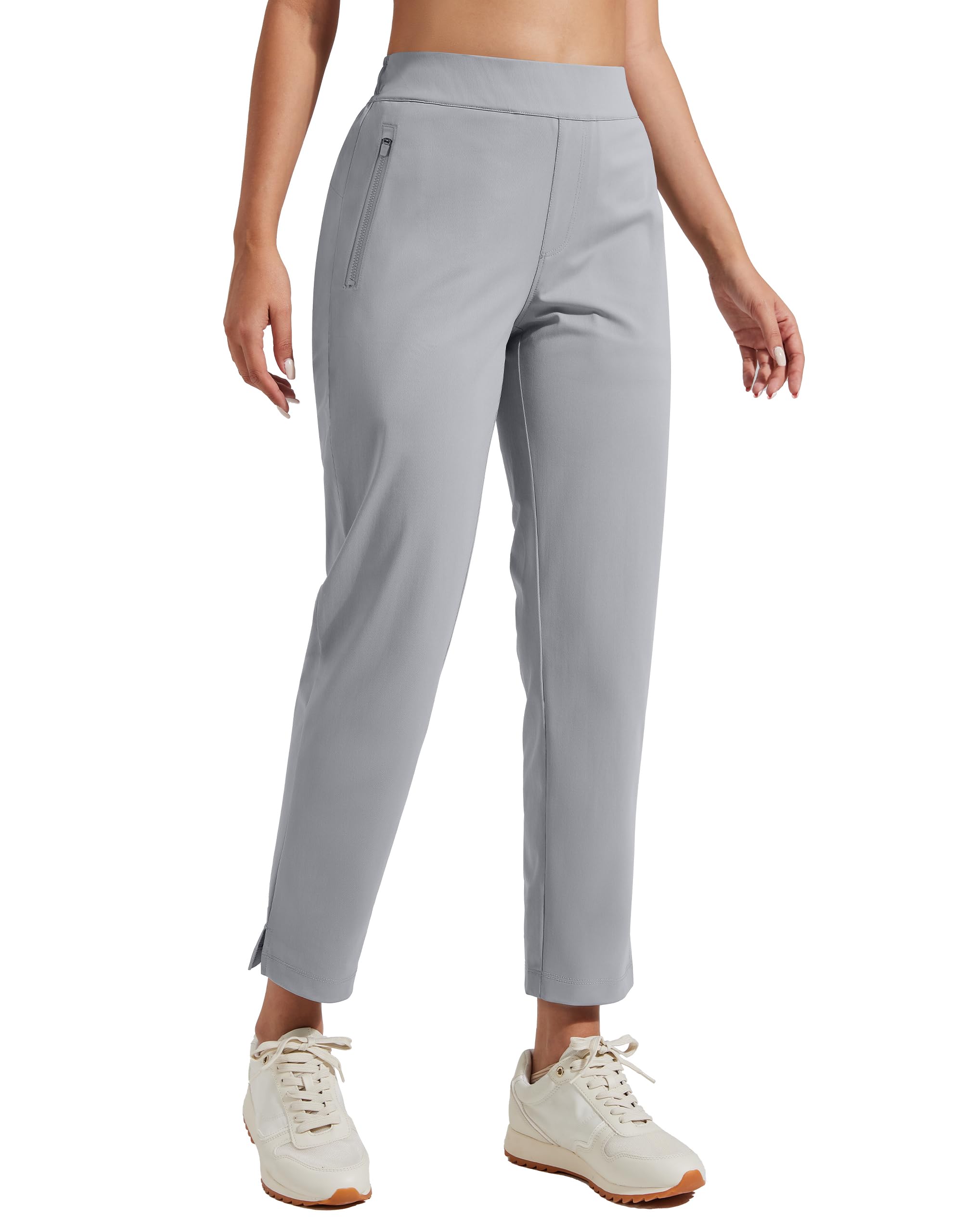 Pioneer Camp Pantalon de golf pour femme avec poches zippées Taille haute Extensible 7/8 Cheville Robe Travail Business Casual Pantalon de voyage